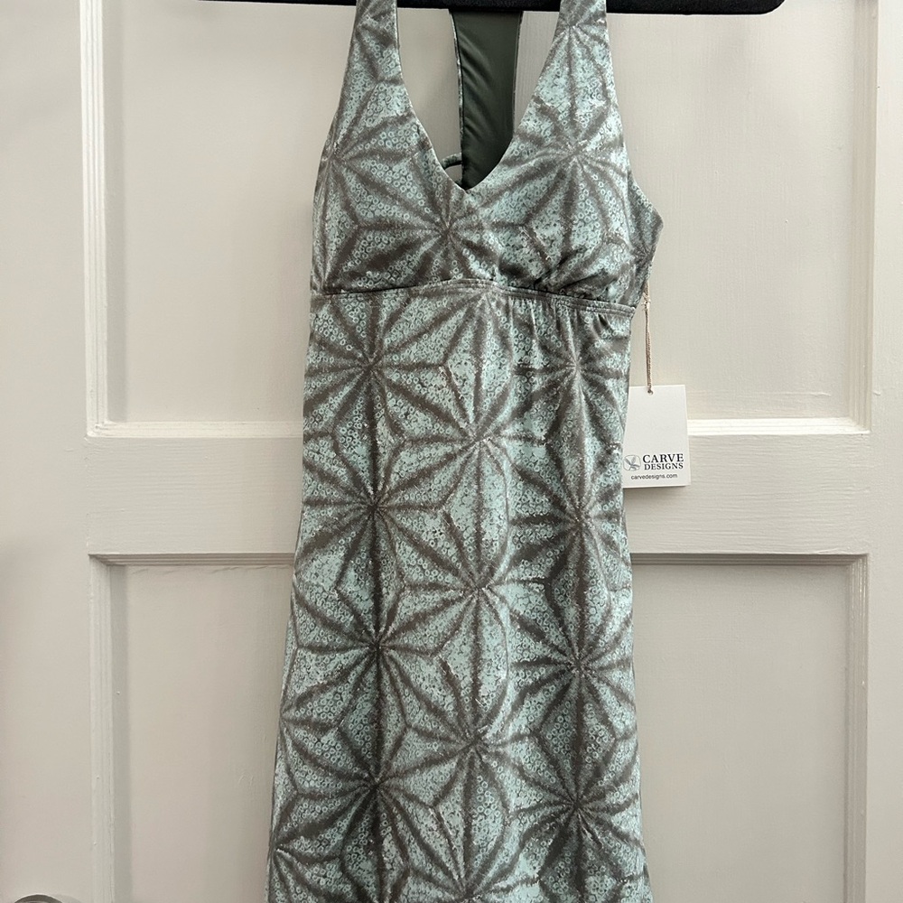 Carve Designs moss green and Gray Patterned Halter Dress